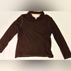 BANANA REPUBLIC - Long Sleeve Polo:  Lightweight, Brown, Medium